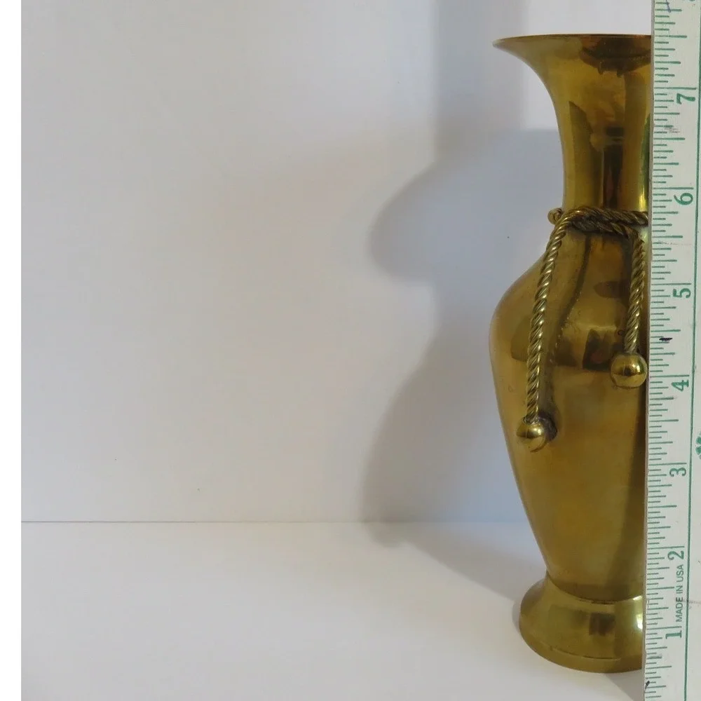Wildwood Brass Vase Decorative Rope Detail‎ Flared Neck Mid Century Modern 7.5